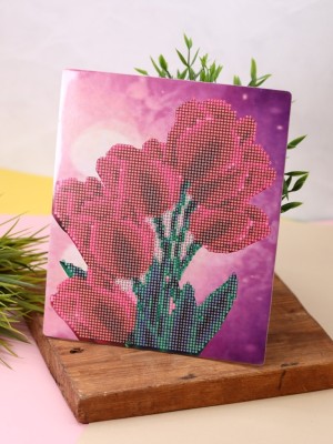 Алмазная мозаика "Тюльпаны ", частичная выкладка, пластиковая подставка, 21*25 см