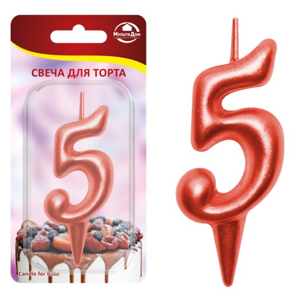 Свеча для торта "Овал" цифра 5 (красный), 8х4х1,2 см 