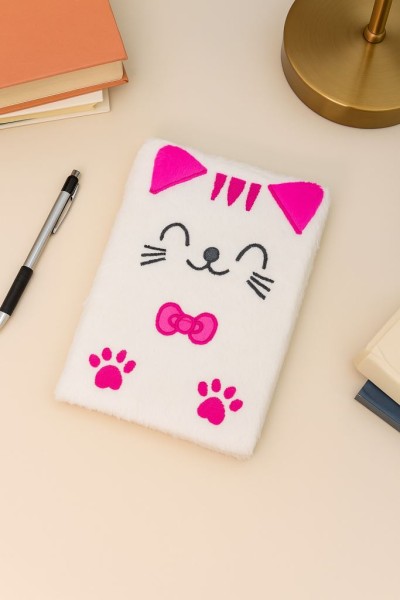 Блокнот плюшевый «Cat bow», white, 21,5х15 см, плотность 70 гр. 