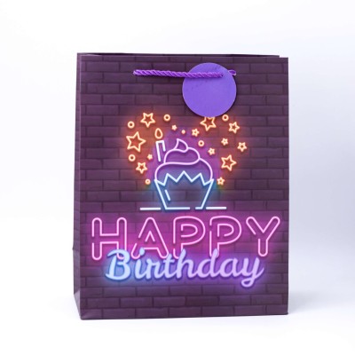 Подарочный пакет (M) "Sign neon", purple
