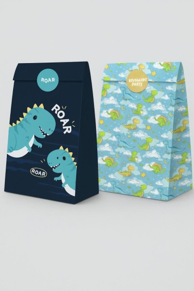 Набор подарочных пакетов+наклейки (6 шт.) "Dinosaur party", 24*13*8 