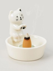 Подставка для благовоний керамическая "Kitty warms", white (7,9 см)