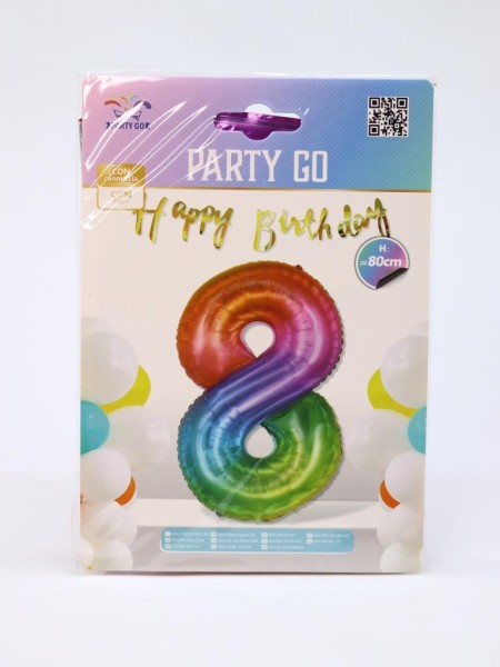 Шар фольгированный "Multicolour numbers" цифра 8, (80 см) 