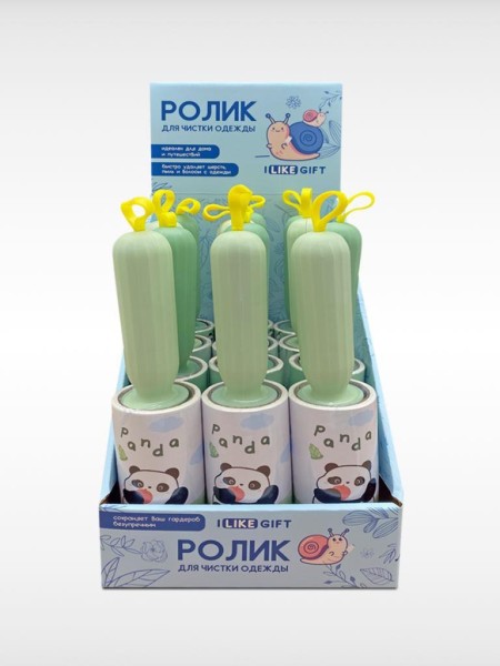 Ролик для чистки одежды "Cute panda", 10 см*60 листов, шоу-бокс iLikeGift 12 шт. 