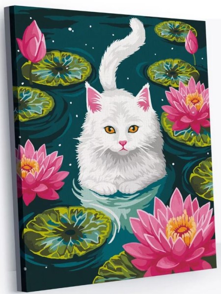 Картина по номерам 40*50 "Кошечка в кувшинках" (22 цвета) 