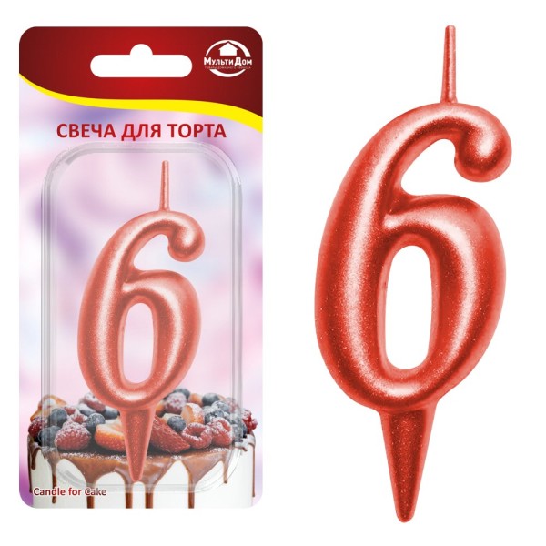 Свеча для торта "Овал" цифра 6 (красный), 8х4х1,2 см 