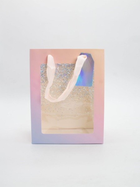 Пакет подарочный «Rainbow glitter», yellow-blue (18*23*10) 
