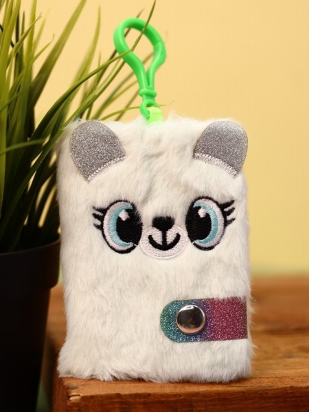 Брелок - блокнот плюшевый "Smiling cat", white 