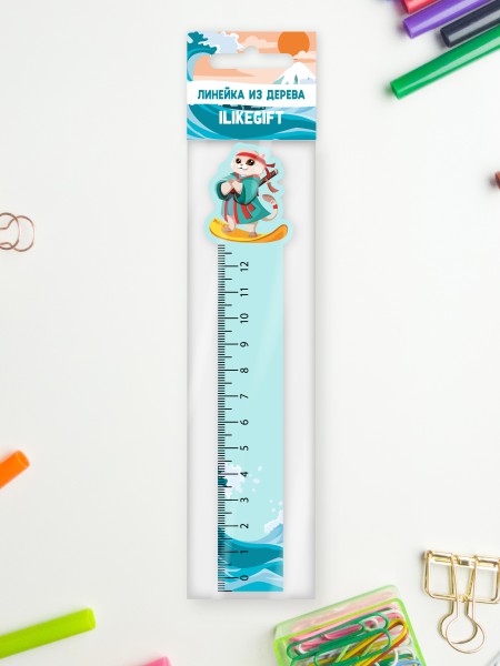 Линейка ECO из дерева iLikeGift «Кот-сёрфер» 
