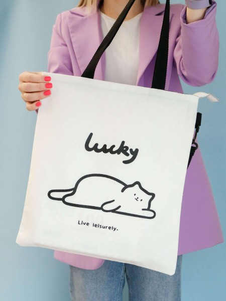 Сумка шоппер "Lucky cat", white 