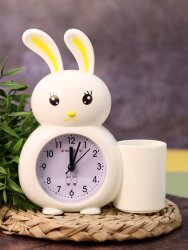 Часы-будильник с подставкой для канцелярии «Bunny Buzz», white
