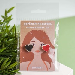 Серьги ECO из дерева BLACK AND RED LOVE