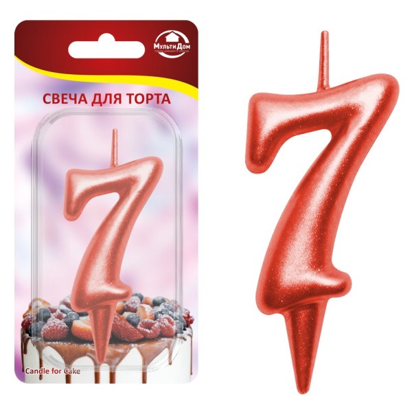 Свеча для торта "Овал" цифра 7 (красный), 8х4х1,2 см 