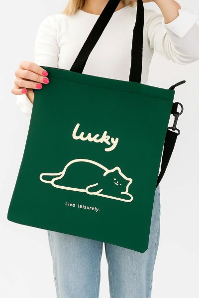 Сумка шоппер "Lucky cat", green 