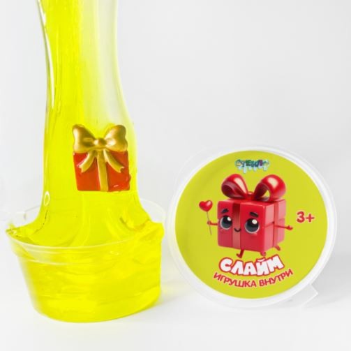 Слайм "Стекло", жёлтый, с игрушкой (50гр) 