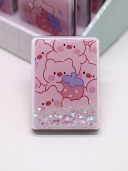 Зеркало шейкер раскладное "Pig pattern", розовое, 8*6 см 