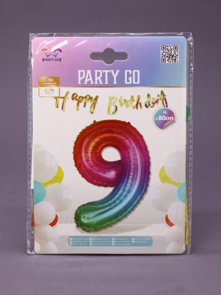 Шар фольгированный "Multicolour numbers" цифра 9, (80 см) 