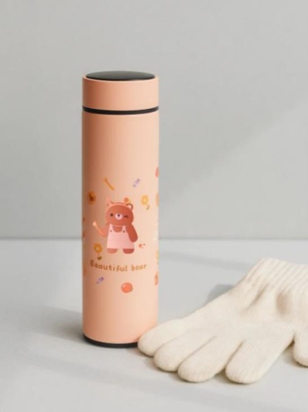 Термос с датчиком температуры «Happy friends, bear», red (500 ml) 