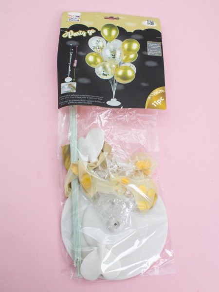 Набор воздушных шаров 11 шт. + стойка 110 см "Clear glitter balloons", gold 