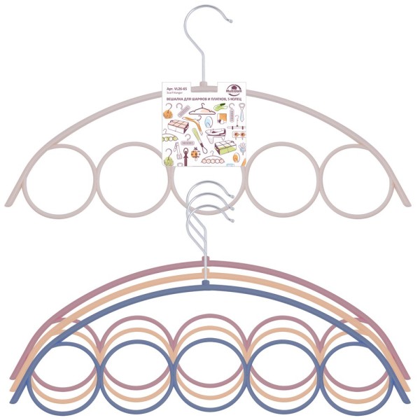 Вешалка для шарфов и платков, 5 колец (40х23 см), 2 цв. 
