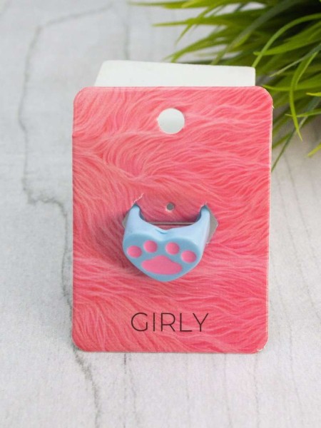 Кольцо акриловое GIRLY "Heart paw", blue (d=1,7 см) 