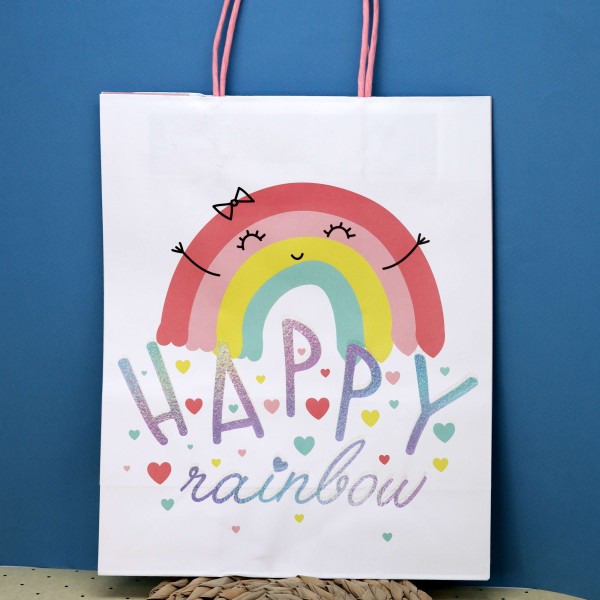 Пакет подарочный (M) «Rainbow happy», white (26*32*12) 