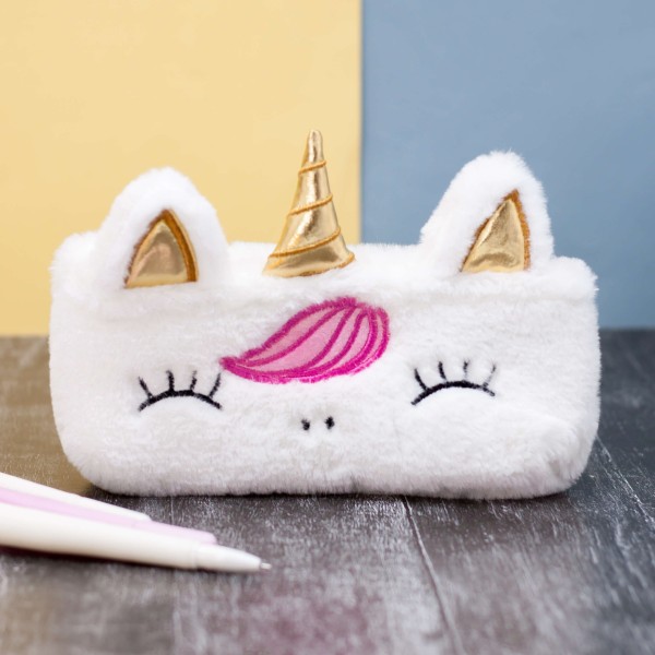 Пенал плюшевый "Unicorn golden horn", white (21*9 см) 