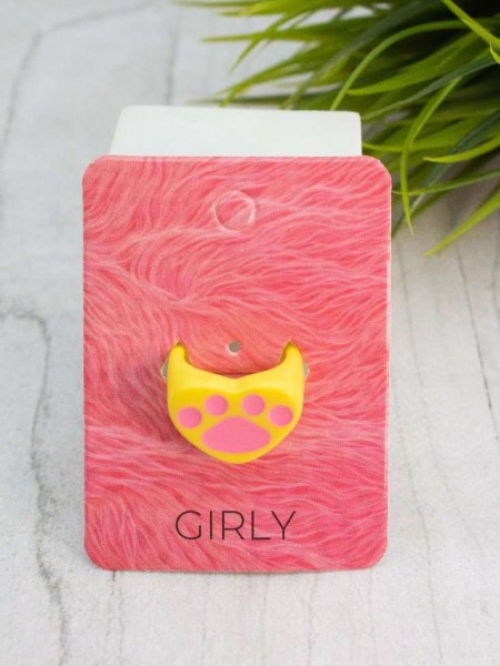 Кольцо акриловое GIRLY "Heart paw", yellow (d=1,7 см) 
