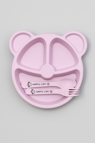 Тарелка "Bear", pink (ложка+вилка) 
