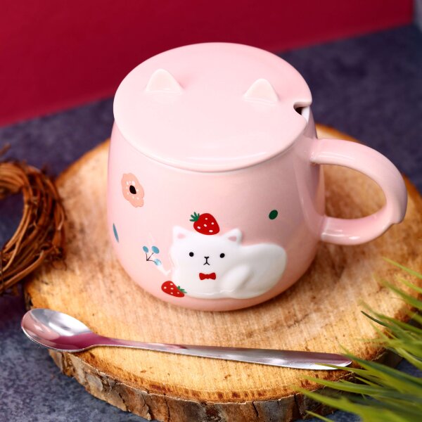 Кружка «Cat and strawberry», pink (400 ml) 