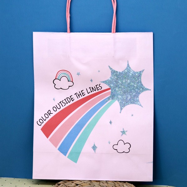 Пакет подарочный (M) «Rainbow cloud», pink (26*32*12) 