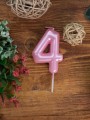 Свеча для торта "Pink glow" цифра 4, (6 см)