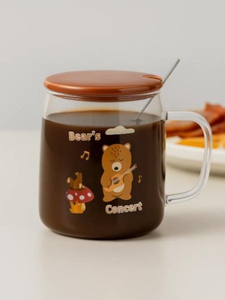 Кружка стеклянная "Funny bear and guitar", brow (480 мл) 