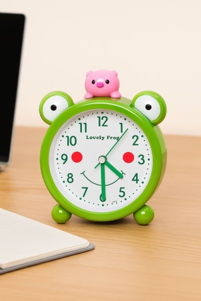 Часы-будильник «Lovely frog with piglet», green (14,5х12,5 см) 
