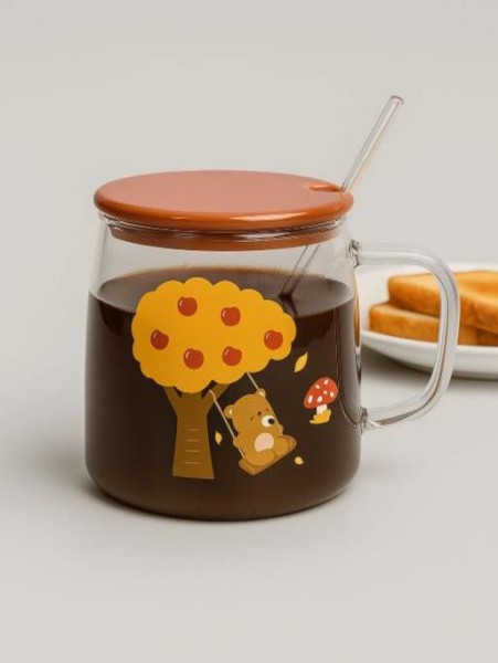 Кружка стеклянная "Funny bear and swing", brow (480 мл) 