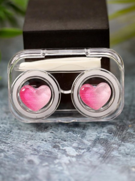 Контейнер для линз «Circle hearts», pink-white 