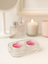 Контейнер для линз «Circle hearts», pink-white