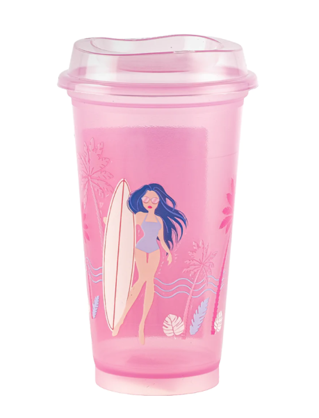 Стакан тамблер "Summer colors Girl" с трубочкой, pink (400 ml) 