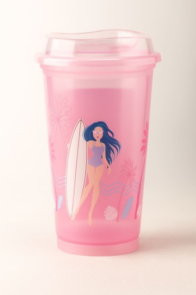 Стакан тамблер "Summer colors Girl" с трубочкой, pink (400 ml) 