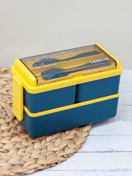 Ланчбокс "Big life", yellow-blue (ложка+вилка), 1400 мл 