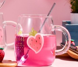 Кружка стеклянная "Love in strawberries", pink (470 мл)