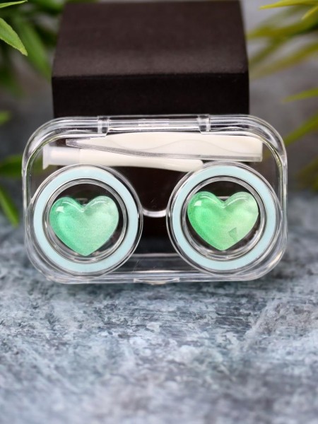 Контейнер для линз «Circle hearts», green 