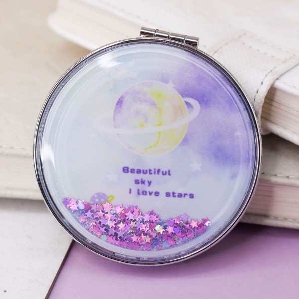 Зеркало-шейкер раскладное "Planet stars", purple (7*7 см) 