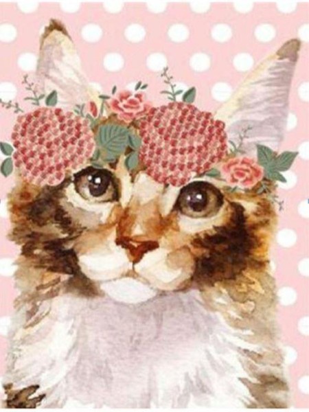 Алмазная мозаика "Котёнок с венком", 15х20 см 