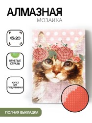 Алмазная мозаика без подрамника "Котёнок с венком", 15х20 см
