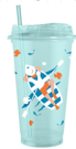 Стакан тамблер "Summer colors Boat" с трубочкой, blue (400 ml)