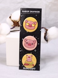 Набор значков 3 шт. iLikeGift «Cool pig with glasses»