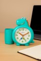 Часы-будильник с подставкой для канцелярии «Dinosaur», green
