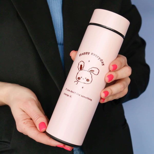 Термос с датчиком температуры «Happy day», pink (500 ml) 