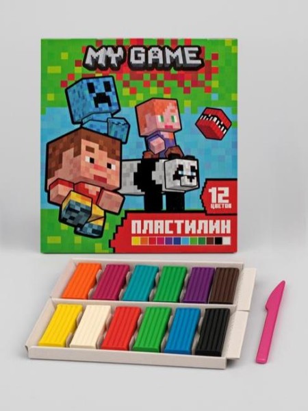 Пластилин 12 цветов "My Game", 240 гр, стека пластиковая 